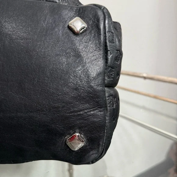 MCM Black Leather Satchel with Silver Accents - Picture 8 of 15